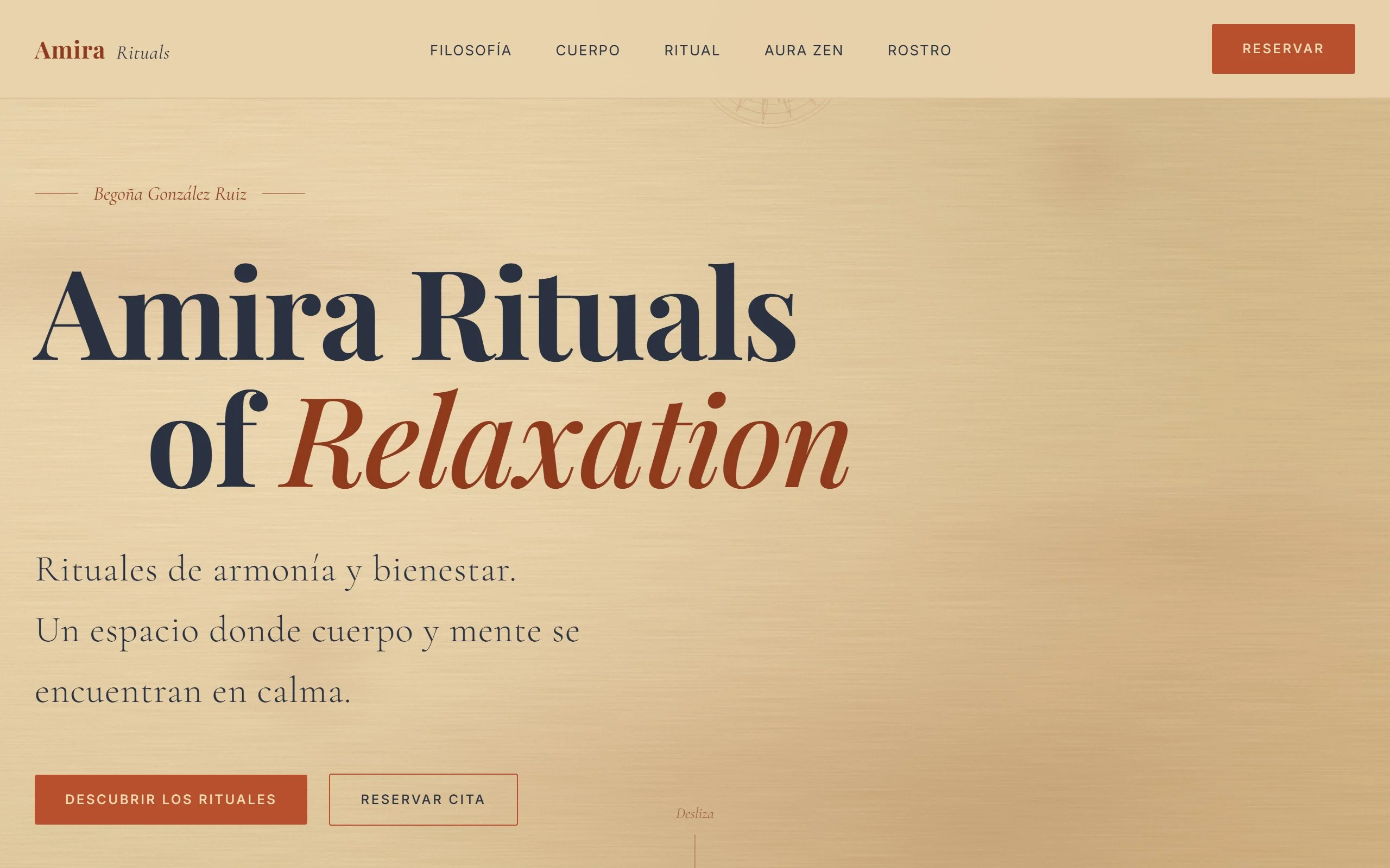 Landing Amira Rituals de Begoña González