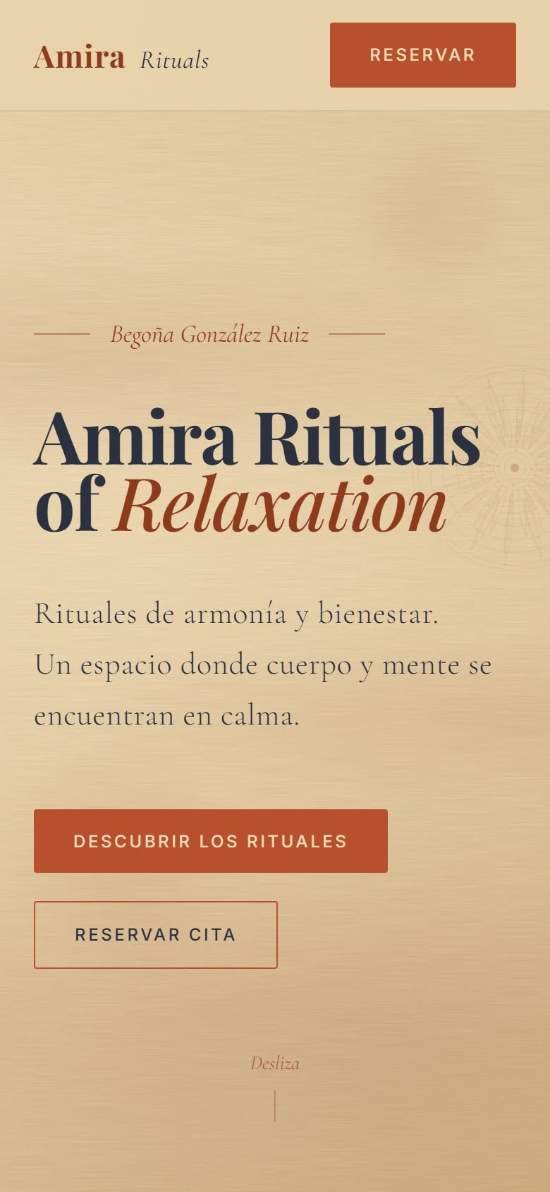 Landing Amira Rituals — vista móvil